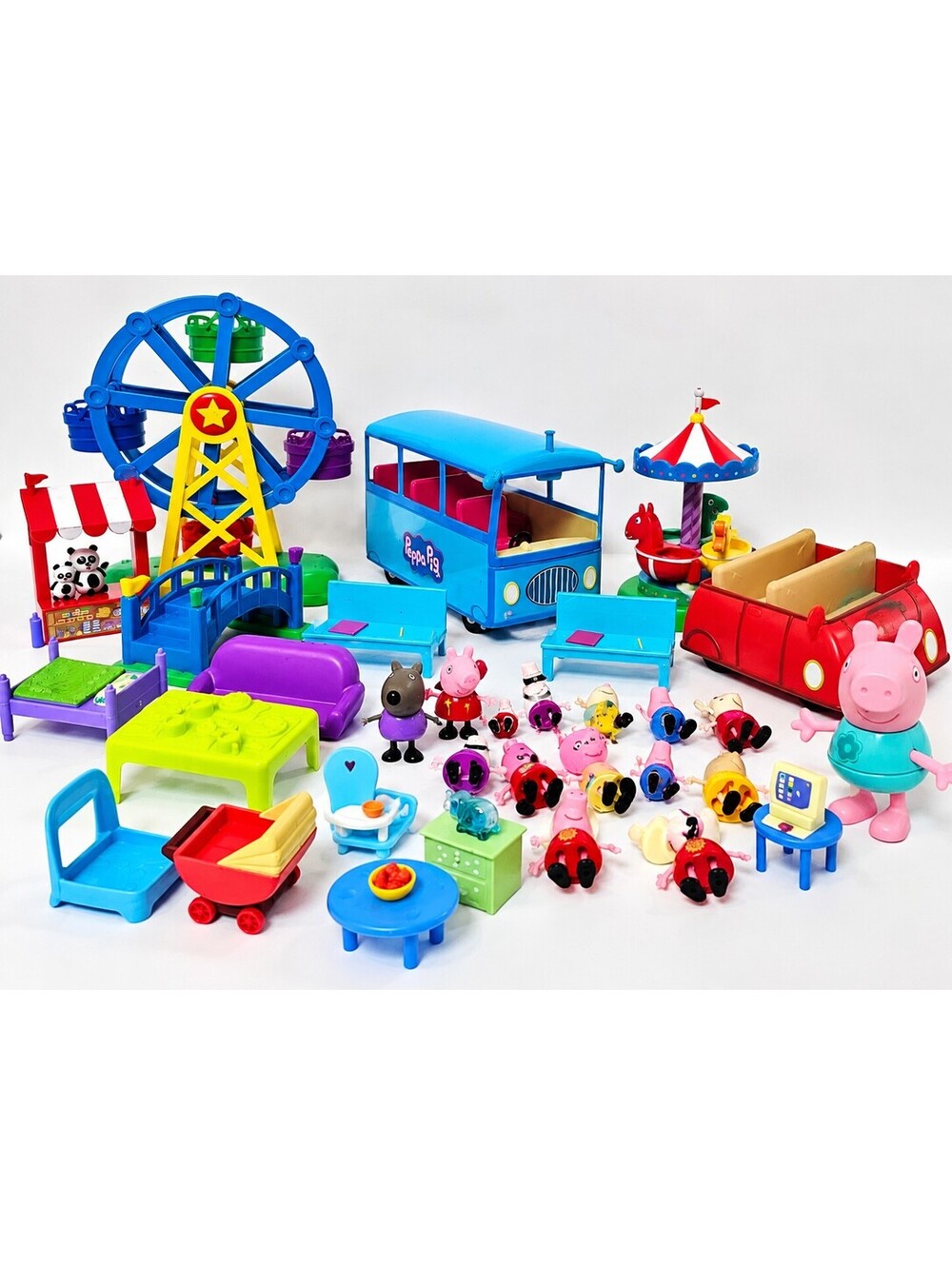 Peppa Pig Huge Toy Lot Ferris Wheel Carnival Bus Figures Furniture Playsets